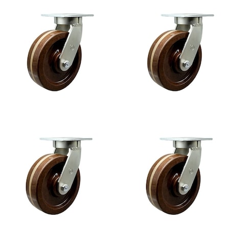 Service Caster 8'' Extra Heavy Duty High Temp Phenolic Wheel Swivel Top Plate Caster, 4PK CRAN-SCC-KP92S830-PHRHT-4